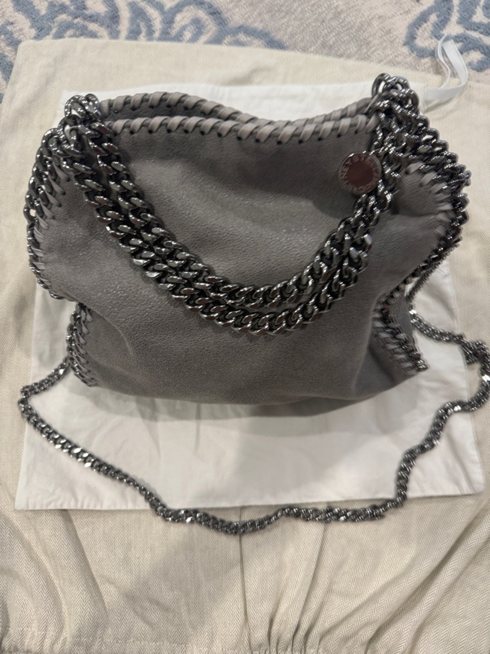 STELLA  MCCARTNEY Gray Chain-Trim Suede Tote Bag